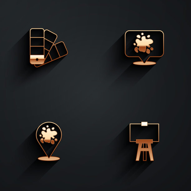 设置调色板指南，油漆喷雾和长阴影的木画架图标。向量图片下载