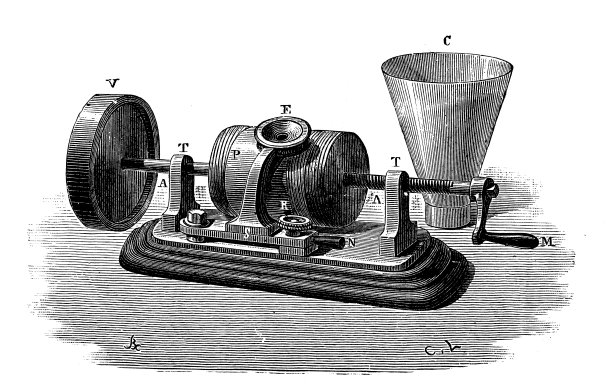 科学发现、实验和发明的古董插图:留声机图片下载