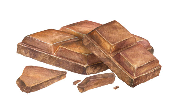 水彩插图一块牛奶或黑巧克力棒。手绘，适合打印，菜单设计图片下载