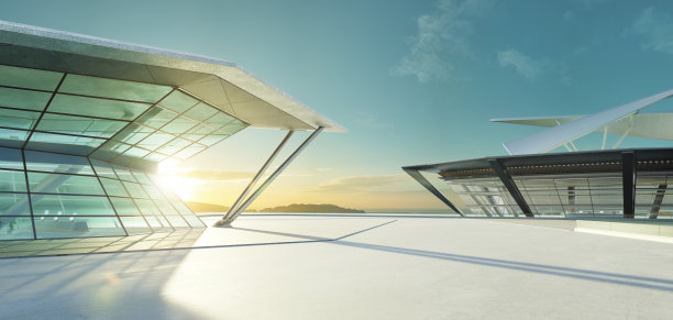 三维空混凝土楼板，多边形造型设计现代建筑外观图片下载