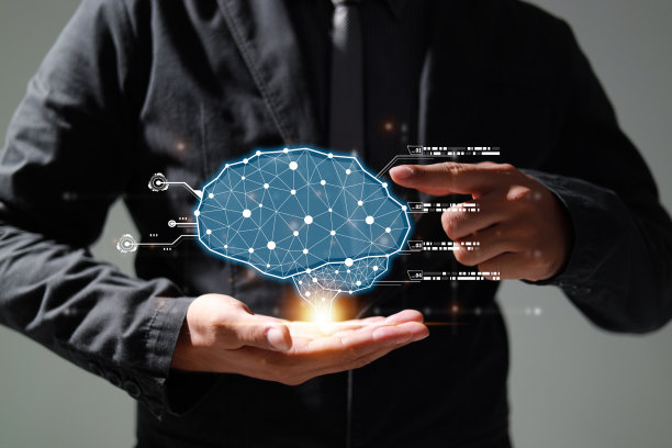 人工智能的大脑，符号，机器学习，未来技术的人工智能。人工智能网络大脑对业务进行分析、创新和业务增长发展。图片下载