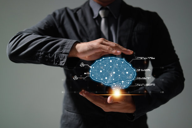 人工智能的大脑，符号，机器学习，未来技术的人工智能。人工智能网络大脑对业务进行分析、创新和业务增长发展。图片下载