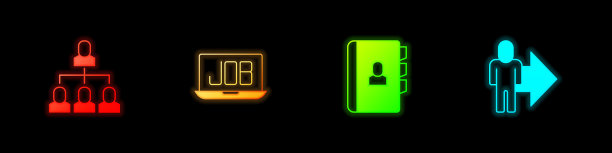 设置员工层次结构，搜索工作，简历和领导团队的高管图标。向量图片下载