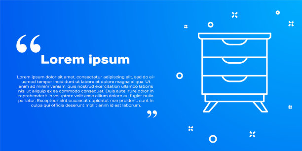 白线家具床头柜图标孤立在蓝色背景。向量图片下载