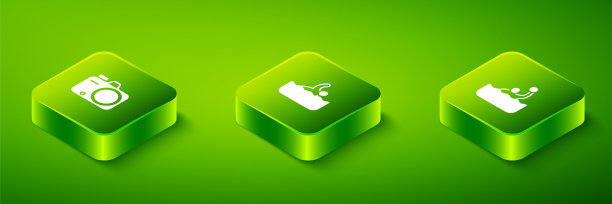 设置等距游泳，水球和照片相机图标。向量图片下载