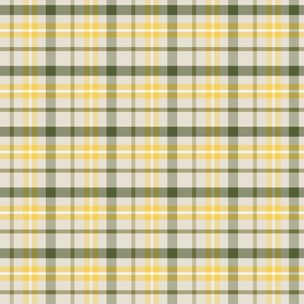 Seamless plaid and checkered patterns in green yellow and beige for textile design.图片下载