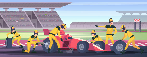 赛车修理工。运动赛车火石精确矢量机械师工作人员在进站图片下载