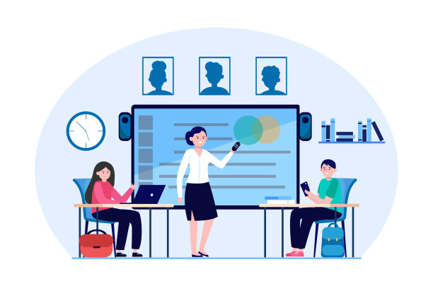 教师和学生与设备在类矢量插图图片下载
