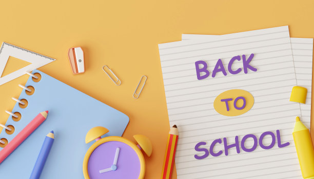 回归学校的教育理念和学习用品。三维渲染图片下载