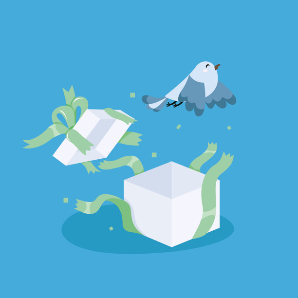 幸运礼物惊喜概念，开箱礼盒标志，礼盒外飞鸟。图片下载