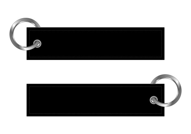 空白的黑色织物钥匙链模板上的白色背景图片下载