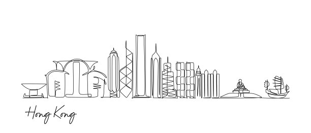 香港连续单线绘制。矢量插图的旅行和旅游目的地的设计理念图片下载