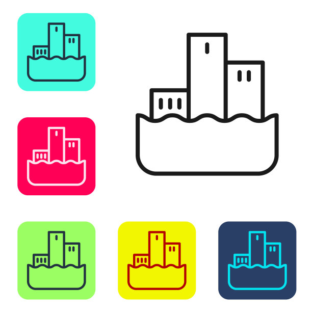 黑线奖项超过体育冠军领奖台图标孤立在白色背景。设置图标为彩色方形按钮。向量图片下载