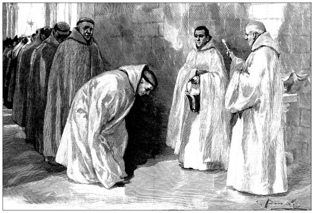 古插图:特拉普派的宗教秩序，晚上的祝福图片下载