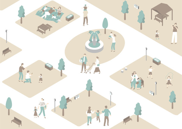 等距公园景观和日常生活的图解图片下载