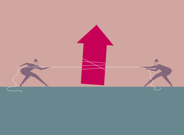 两个人用力地拉着箭头。图片下载