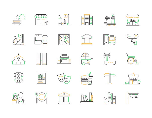 城市生活相关的线图标。向量符号说明。图片下载