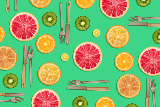 橙子，猕猴桃，柠檬和石榴的环图片下载