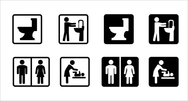 厕所图标集。卫生间男女标志。厕所厕所标志，卫生间厕所标志，矢量插图。黑色和白色的方形标志。隔离透明背景。图片下载