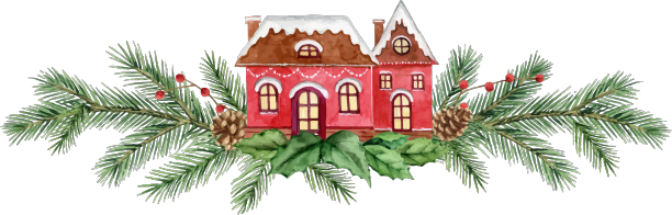 水彩圣诞贺卡与房子和冷杉图片下载