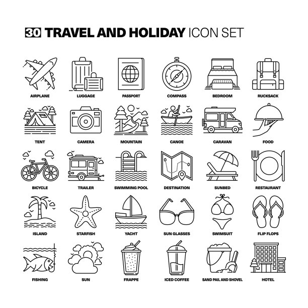 旅游和假日线路图标设置图片下载