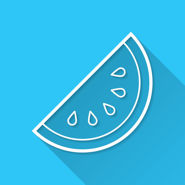 片西瓜。图标在蓝色背景-平面设计与长阴影图片下载