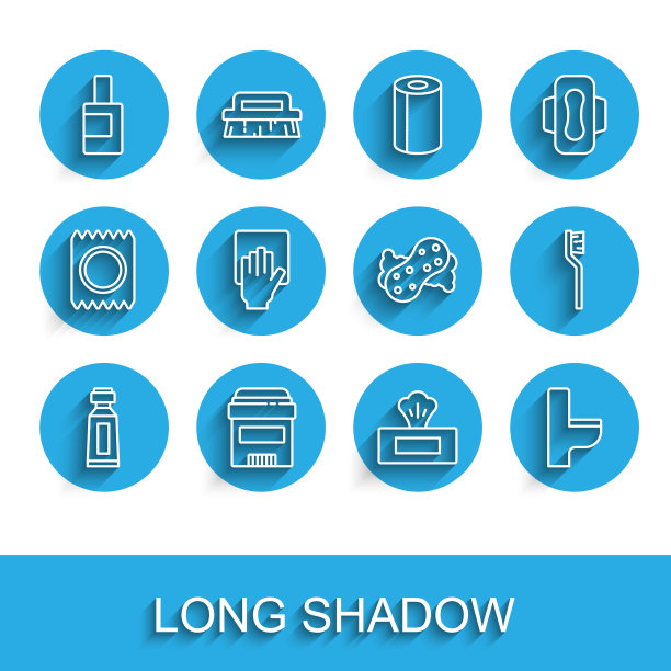 设置牙膏管，止汗除臭剂卷，清洁剂瓶，湿巾包，马桶，清洁服务，牙刷和海绵图标。向量图片下载