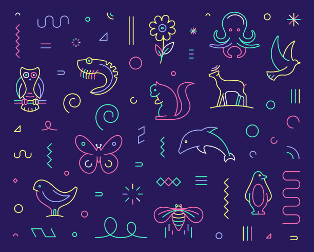 野生动物保护线图标套装和图案图片下载