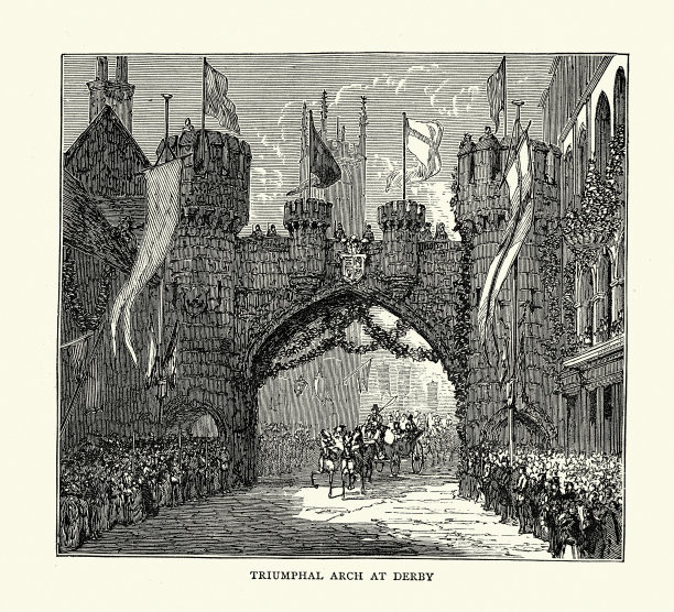 威尔士王子，后来的爱德华七世，参观德比，凯旋门，维多利亚，19世纪70年代图片下载