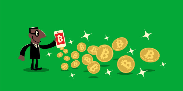 非洲裔商人，拥有智能手机(手机)和大量黄金比特币加密货币图片下载