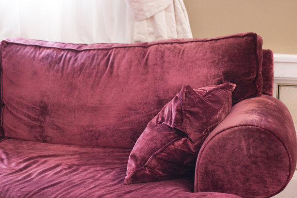 天鹅绒天鹅绒豪华面料设计师沙发扶手椅与靠垫。图片下载