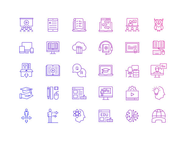 简单的集合E-Learning相关的矢量细线图标。大纲符号集合图片下载