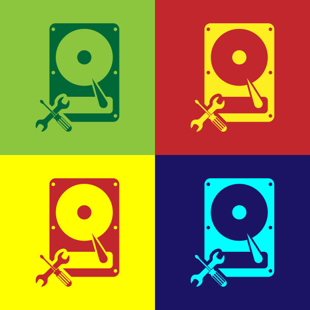 彩色硬盘驱动器与螺丝刀和扳手图片下载