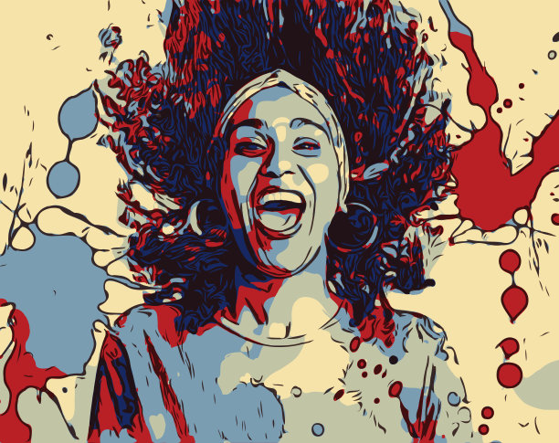 美丽的巴西女人欢快地摇晃头发水彩画图片下载