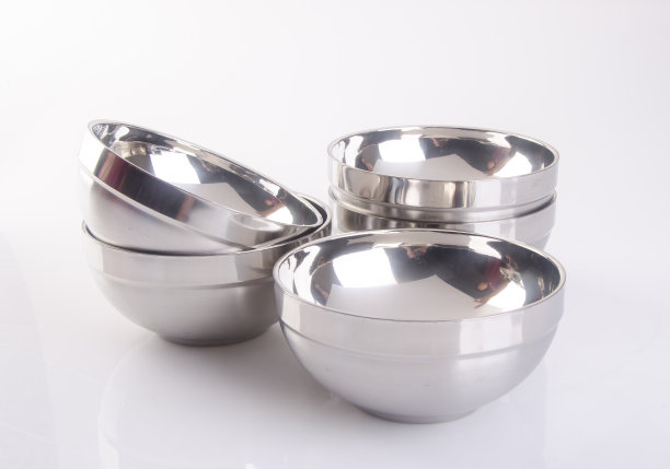 白色背景的不锈钢碗图片下载