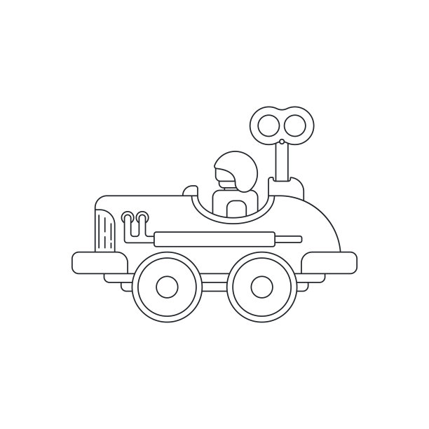 线矢量图标与玩具车。引人入胜的互动玩具，激发创造力和想象力。专为儿童设计。鼓励玩耍时间，用流行的儿童玩具点燃发现的喜悦。图片下载