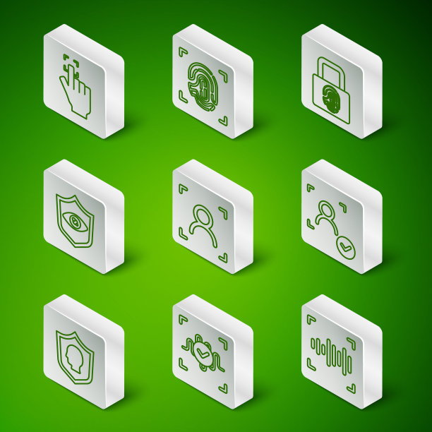 设置线路语音识别，指纹，人脸，屏蔽眼睛扫描，用户保护和图标。向量图片下载