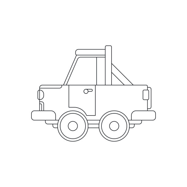 线矢量图标与玩具车。引人入胜的互动玩具，激发创造力和想象力。专为儿童设计。鼓励玩耍时间，用流行的儿童玩具点燃发现的喜悦。图片下载