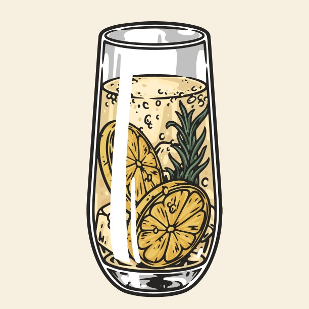 玻璃冷柠檬水彩色贴纸图片下载