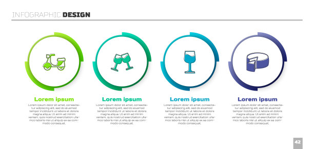 设置摩托车，酒杯，和奶酪。业务信息图表模板。向量图片下载