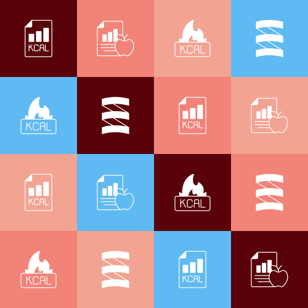 设定波普艺术饮食计划，卡路里和运动营养蛋白质图标。向量图片下载