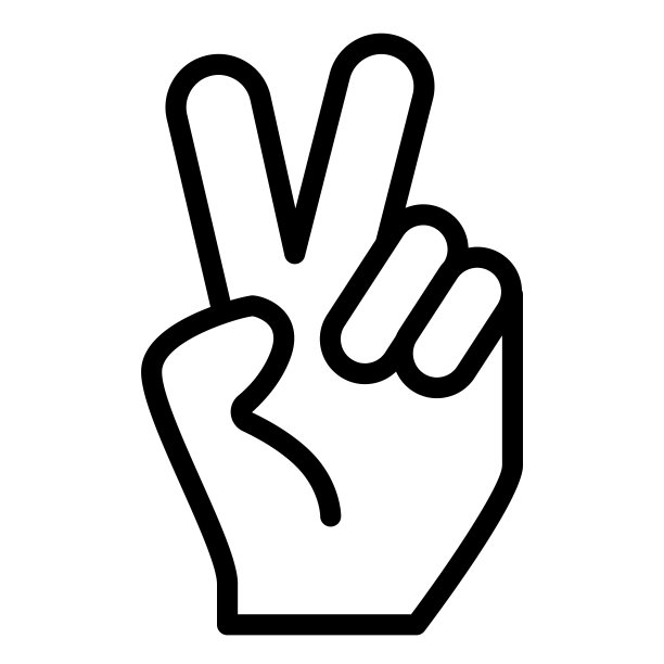 手势和平线图标。双手与两个手指向上矢量插图隔离在白色。和平标志大纲样式设计和应用程序。图片下载