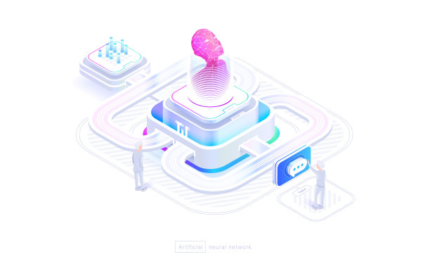 神经网络技术一个人使用神经网络。与人工智能聊天，生成图像。神经网络的结构。等距图像3d风格图片下载