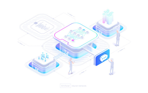 神经网络技术一个人使用神经网络。与人工智能聊天，生成图像。神经网络的结构。等距图像3d风格图片下载