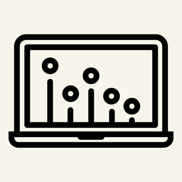Seo曲线图图标。在笔记本电脑上的图表矢量插图隔离在白色。计算机与图表轮廓风格设计和应用程序。图片下载