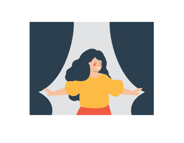 一个乐观的女人在敞开的窗户旁伸开双臂，呼吸着早晨的新鲜空气。积极的身心健康概念。图片下载