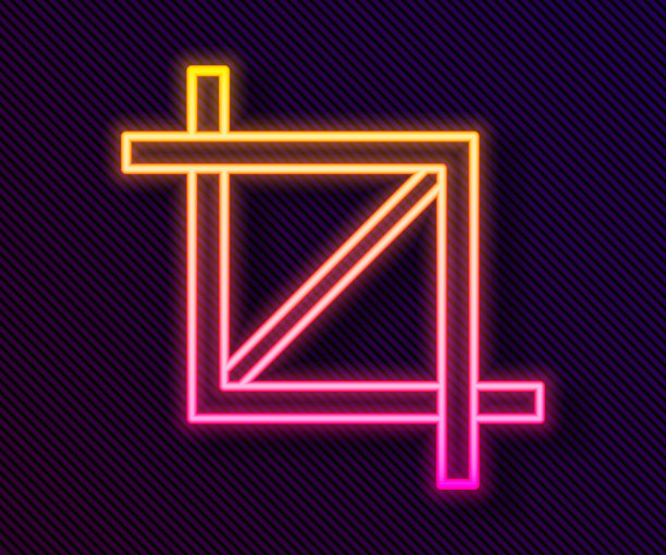 发光的霓虹线图片裁剪照片图标孤立的黑色背景。向量图片下载