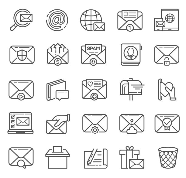 邮件和消息线图标与搜索，通信，医药和商业标志图片下载