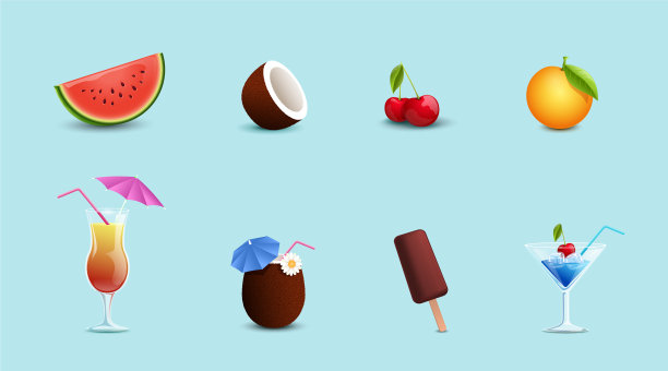 夏季食品饮品套装图片下载