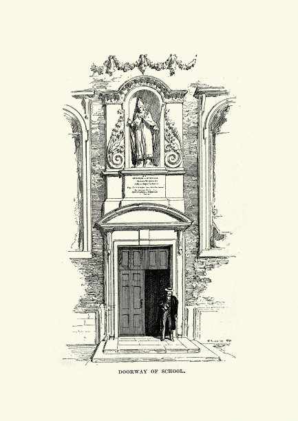 温彻斯特学院门口素描，维多利亚19世纪图片下载